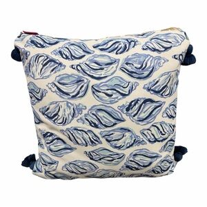 Lilly Pulitzer 24" Reversible Blue Tan Shell Print Indoor Outdoor Throw Pillow
